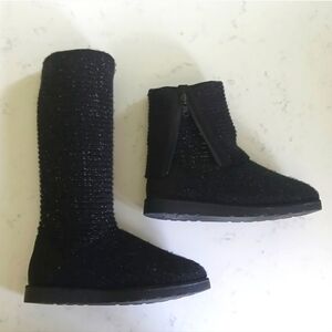 Black Knit Boots w/ Metallic Thread Knee high or fold down as ankle booties 8